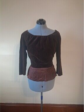 1940s 1950s Vintage Blouse, Brown Velvet Side Zipper Sz M Rosecrest